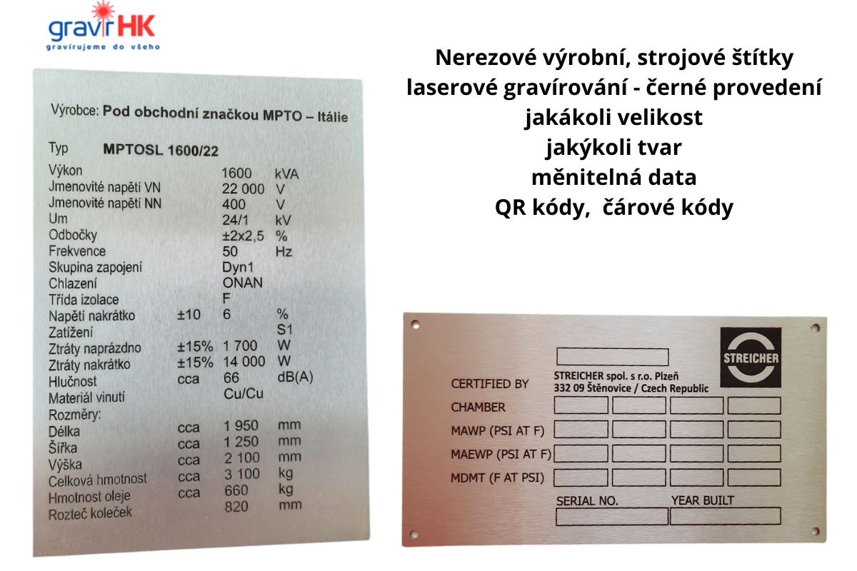 Nerezové výrobní a strojové štítky s gravírováním